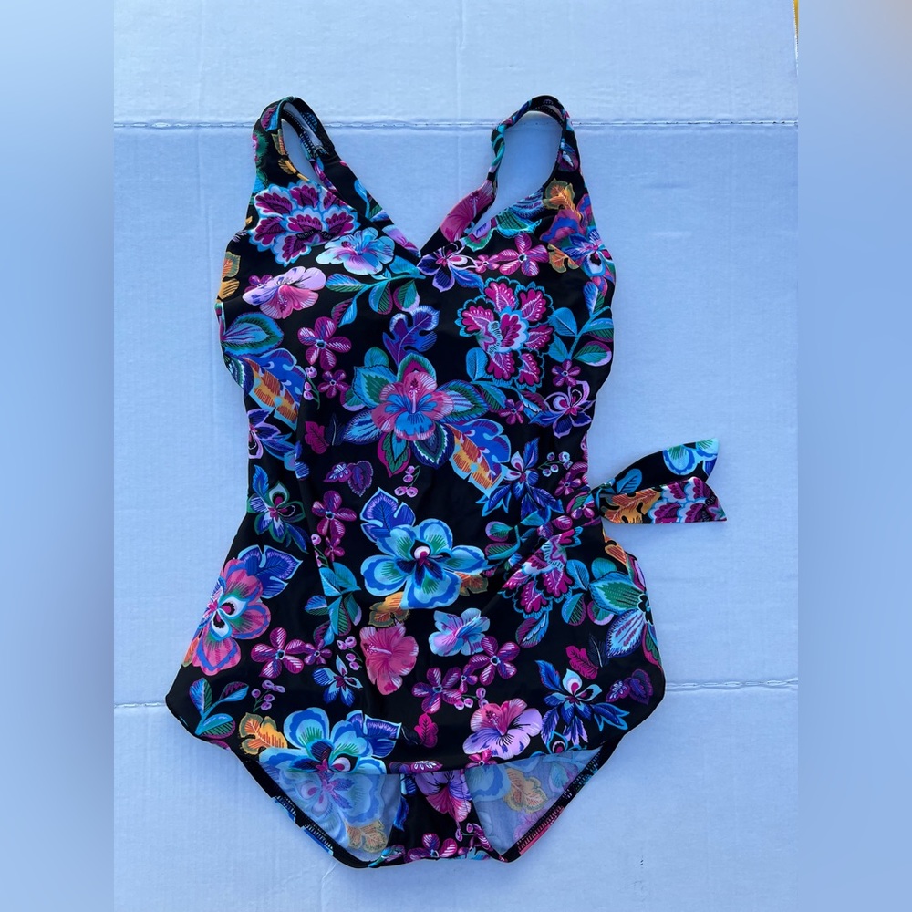 Floral One Piece Swimsuit - Black and Multicolor
